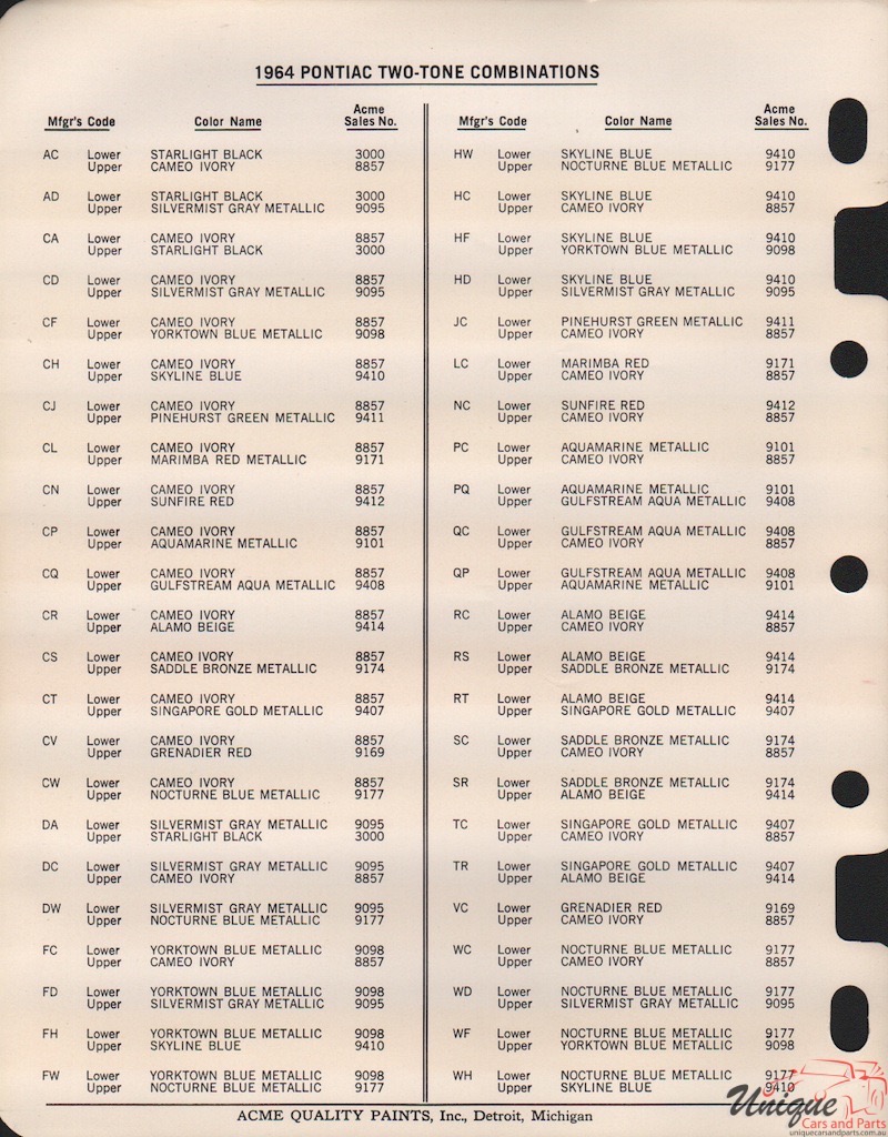 1964 General Motors Paint Charts Acme 7